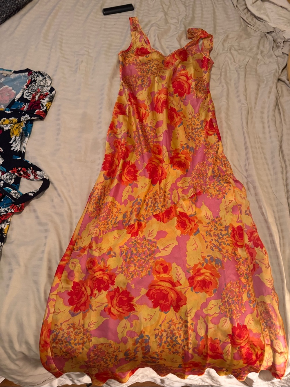 Free People Pink & Yellow Floral Satin Slip Dress - Picture 2 of 2